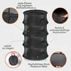 A black multi-tiered drying net is shown with callouts highlighting its features. Podgląd zdjęcia produktu