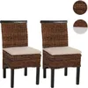 Two dining chairs made of woven material with beige cushions. Produktbild-Vorschau