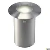 A recessed floor light with a brushed metal finish and a frosted glass lens emitting a soft white light. Produktbild-Vorschau