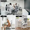Collage of three scenes showing an ergonomic office chair in different settings: a meeting room, an office, and a hotel. Voir les images du produit