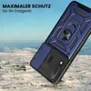 A rugged blue and black phone case with a ring holder, shown in a snowy, outdoor environment. Produktbild-Vorschau