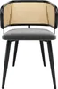 A front view of a single chair with a rattan back and gray upholstered seat, set against a white background. Podgląd zdjęcia produktu