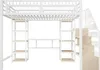 A white loft bed with integrated desk and shelving, shown against a white background. Produktbild-Vorschau