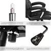 Collage of four close-up images showing different features of a black office chair. Produktbild-Vorschau