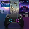 A black PS4 gamepad with illuminated rings on the joysticks, set against a backdrop of futuristic cityscapes and a sports car driving through neon lights. Produktbild-Vorschau