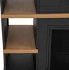 Close-up view of a black cabinet with wooden shelves. Náhled obrázku produktu