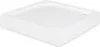 A white square shower tray with a drain hole on a white background. Produktbild-Vorschau