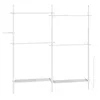A white, modular clothing rack system with multiple shelves and hanging rods, shown against a white background. Produktbild-Vorschau