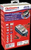 The image shows the packaging of a battery charger. Voir les images du produit