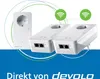 A marketing image showing three devolo Magic 2 WiFi next Powerline Mesh WLAN adapters against a white and blue background with graphic elements. Produktbild-Vorschau