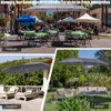 A collage of three images showing outdoor furniture and umbrellas in different settings: a market square, a patio, and a garden. Podgląd zdjęcia produktu
