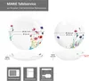 Product image showing dinnerware with dimensions and care instructions. Produktbild-Vorschau