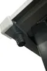A close-up view of a black corrugated drainpipe attached to a gray metal structure, with a white plastic corner piece visible. Produktbild-Vorschau