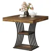 A square dining table with a rustic brown wood top and a black metal base with two shelves, set against a white background. Podgląd zdjęcia produktu