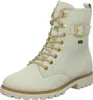 A white leather boot with beige laces and gold hardware, presented on a white background. Produktbild-Vorschau