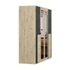 A three-door wardrobe with a wood-grain finish and black accents, shown from a three-quarter angle against a white background. Voir les images du produit