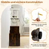 A cat tree and cabinet shown in a room setting, with close-ups of safety features. Voir les images du produit