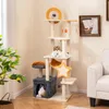 A multi-level cat tree with two cats, one on a platform and one in a house, in a living room setting. Anteprima dell’immagine prodotto