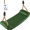 A green swing seat with rope hangers, suspended against a white background. Produktbild-Vorschau