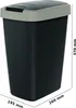 A black trash can with a light gray lid and dimensions indicated by lines and text. Podgląd zdjęcia produktu