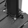 A close-up view of the base of a black outdoor shower, showing its connection to a dark, wood-textured base. Produktbild-Vorschau