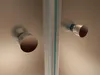 Close-up view of two shower heads on a frosted glass shower door. Produktbild-Vorschau