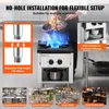 A commercial gas stove with a person cooking, surrounded by marketing callouts and example use cases. Náhled obrázku produktu