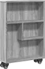 A gray wooden bookshelf with wheels. Náhľad obrázku produktu