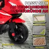 A close-up of a red toy motorcycle with text overlays describing its suitability for different surfaces. Produktbild-Vorschau