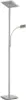 A modern floor lamp with a square base and a curved arm holding a rectangular LED light. Produktbild-Vorschau