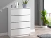 A white chest of drawers with four drawers is shown in a room with a large window and plants. Náhľad obrázku produktu