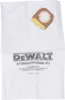 A white dust bag with the DeWalt logo and product information printed on it. Voir les images du produit