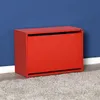 A red shoe cabinet against a blue wall and on a rug. Voir les images du produit