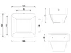 Technical drawing with dimensions of a square wall light. Podgląd zdjęcia produktu