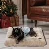 A dog is lying on a plush dog bed in front of a Christmas tree and gifts. Anteprima dell’immagine prodotto