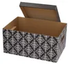 An open storage box with a patterned exterior and a lid slightly ajar, set against a white background. Podgląd zdjęcia produktu