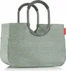 A studio shot of a green shopping bag with gray handles against a white background. Voir les images du produit