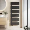 A modern bathroom with a vanity, sink, mirror, and a dark gray towel radiator. Anteprima dell’immagine prodotto