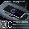 A smartphone case is shown on a wireless charger, with text overlay highlighting its features. Produktbild-Vorschau