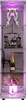 A tall, narrow display cabinet with multiple shelves, showcasing various items including a robot figure, Lego-like building structures, a bottle of champagne, and a floral arrangement. The cabinet is illuminated with purple LED lighting. Produktbild-Vorschau
