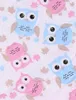 A pattern of cartoon owls and leaves on a white background. Produktbild-Vorschau