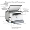 A diagram showing the features and dimensions of an HP printer. Podgląd zdjęcia produktu
