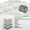 A layered diagram of a mattress showing its internal structure, with a close-up inset of handles and a quantity indicator. Produktbild-Vorschau