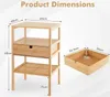 Product dimensions and a close-up of a drawer for a bamboo nightstand. Podgląd zdjęcia produktu