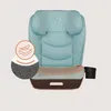 A child car seat with a circular graphic overlay highlighting a feather and textured material. Produktbild-Vorschau