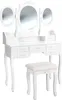 A white vanity table with a tri-fold mirror and a matching stool, set against a white background. Voir les images du produit