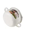 A white enamel pot with a mushroom and foliage design, shown from a side angle against a white background. Náhľad obrázku produktu