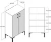 Diagrams showing the dimensions of a cabinet. Voir les images du produit