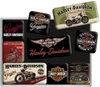 A collage of various Harley-Davidson themed magnets, featuring motorcycles and branding. Podgląd zdjęcia produktu