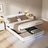 ProximaX Hydraulikbett 140×200 cm in Beige – Leinenstoff, Produktbild-Vorschau 3